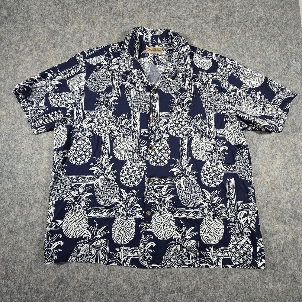 Blue Hawaii Cotton Shirt Mens Size 2XL Short Sleeve Navy Blue Pineapple Tropical